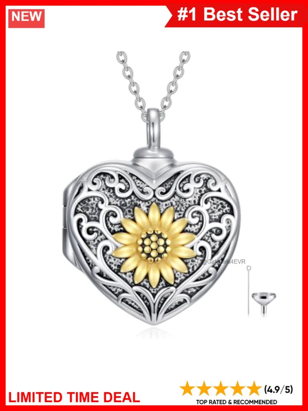 Sterling Silver Urn Necklace Cremation Jewelry Sunflower Locket Memorial